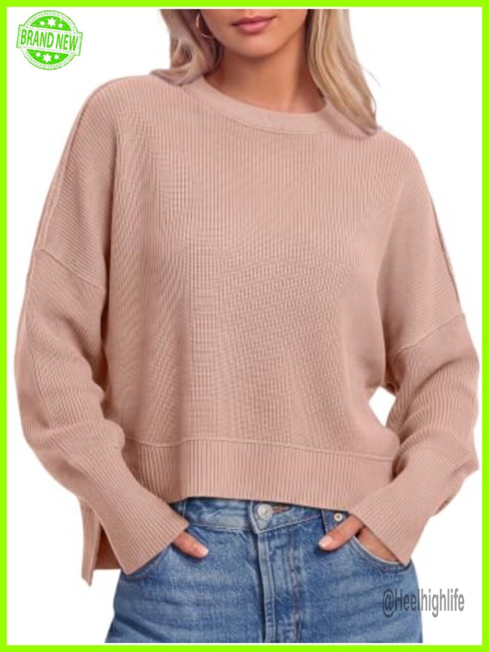 Cropped Oversized Batwing Sweater Pullover Long Sleeve Fall Outfit